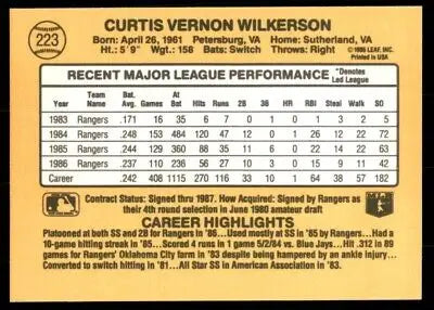 Curtis Wilkerson baseball card from 1987 Donruss Texas Rangers #223 text-align center