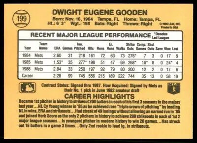 Dwight Gooden baseball card, 1987 Donruss Dwight Gooden New York Mets #199 collectible