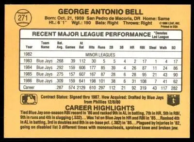 George Bell Toronto Blue Jays baseball card from 1987 Donruss, text-align center view