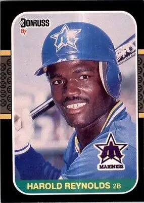 1987 Donruss Harold Reynolds Seattle Mariners card with blue batting helmet text-align center