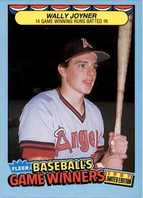 Vintage Fleer Game Winners card featuring Wally Joyner of California Angels holding bat