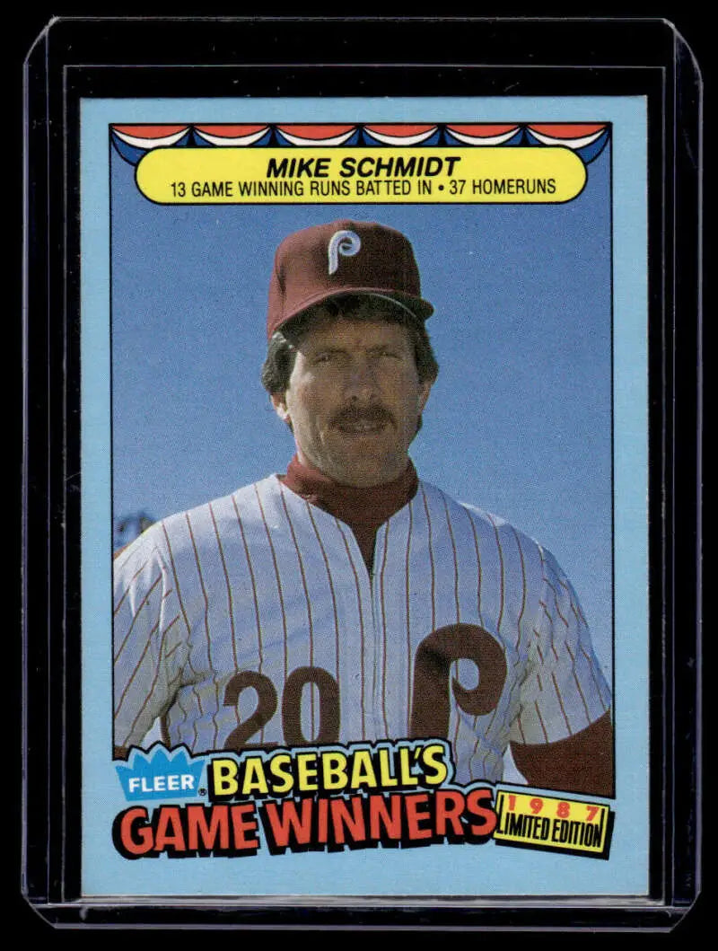 Vintage 1987 Fleer Game Winners Mike Schmidt baseball card featuring Philadelphia Phillies player