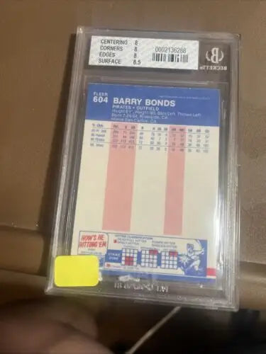 Graded Barry Bonds trading card from 1987 Fleer Update collection for collectors