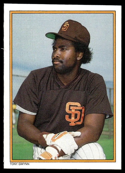 Tony Gwynn in a brown San Diego Padres uniform on a baseball card