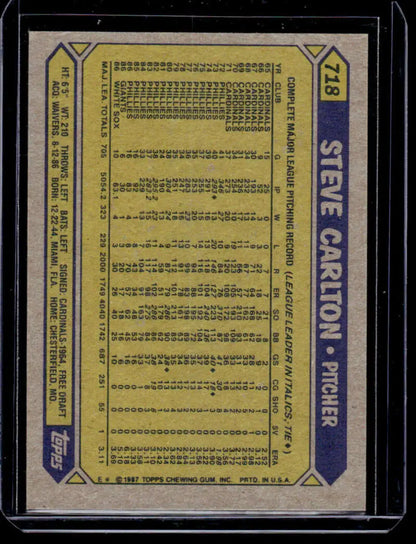 Baseball card featuring Steve Carlton statistics in yellow grid for Chicago White Sox