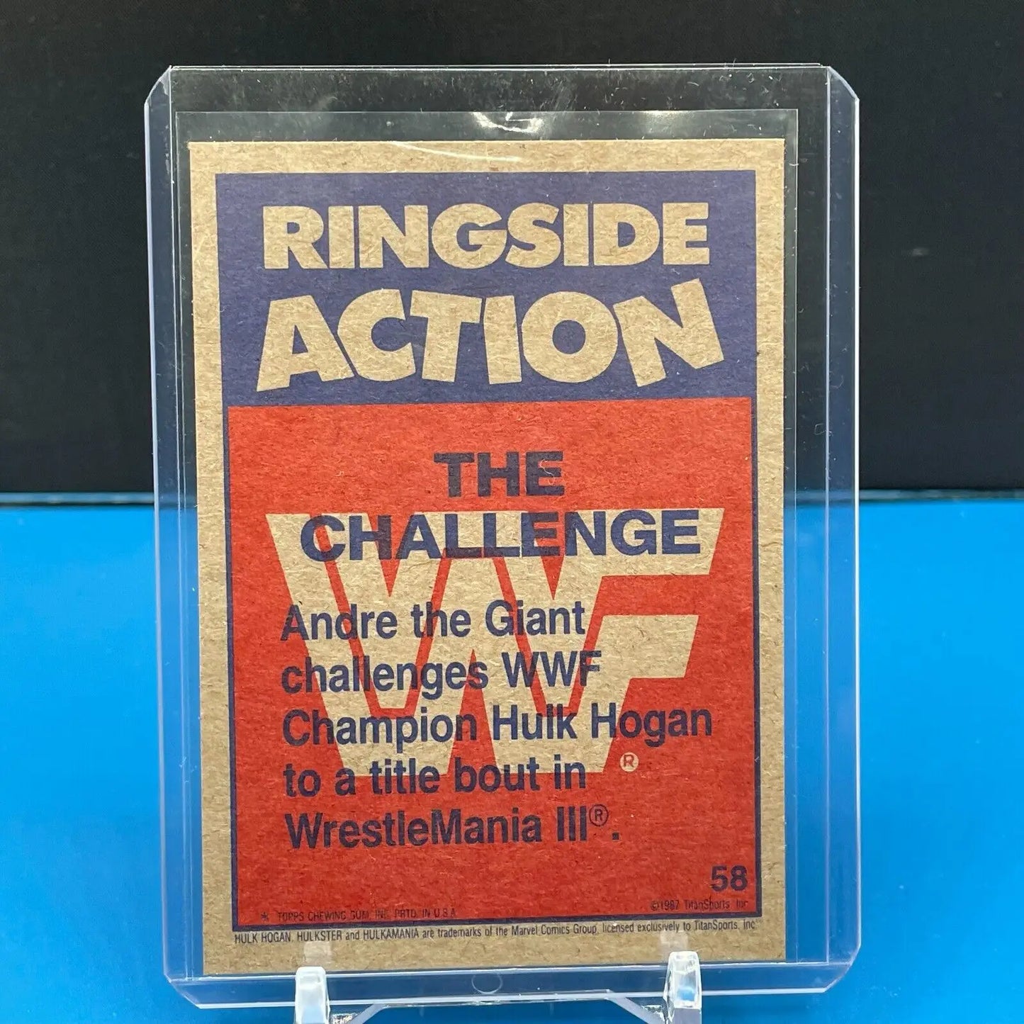 Vintage 1987 Topps Titan Sports WWF trading card featuring Ringside Action The Challenge