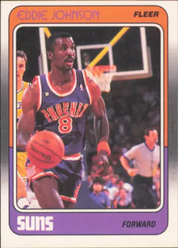 Vintage 1988-89 Fleer Eddie Johnson Phoenix Suns basketball card in purple jersey