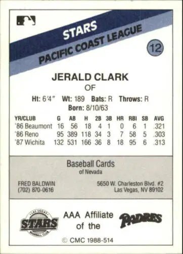 1988 CMC Las Vegas Stars #12 Jerald Clark NM-MT original gloss baseball card