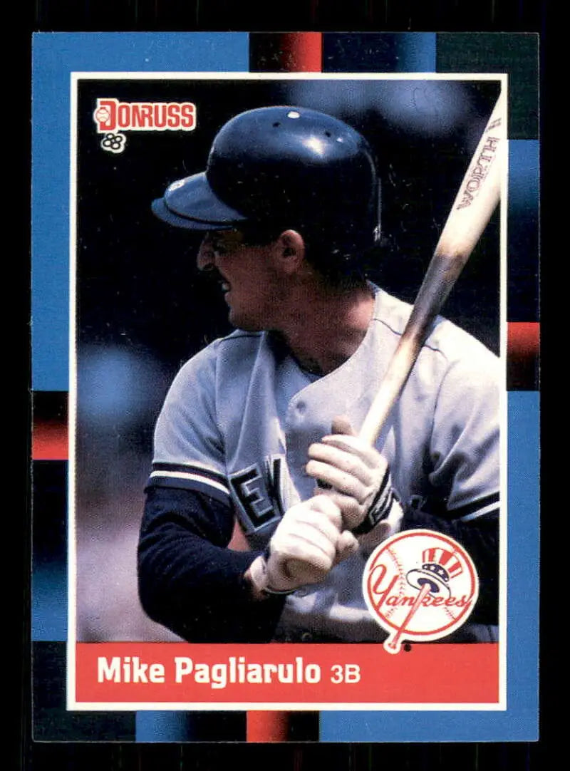 Baseball card of Mike Pagliarulo batting for the New York Yankees in 1988 Donruss set