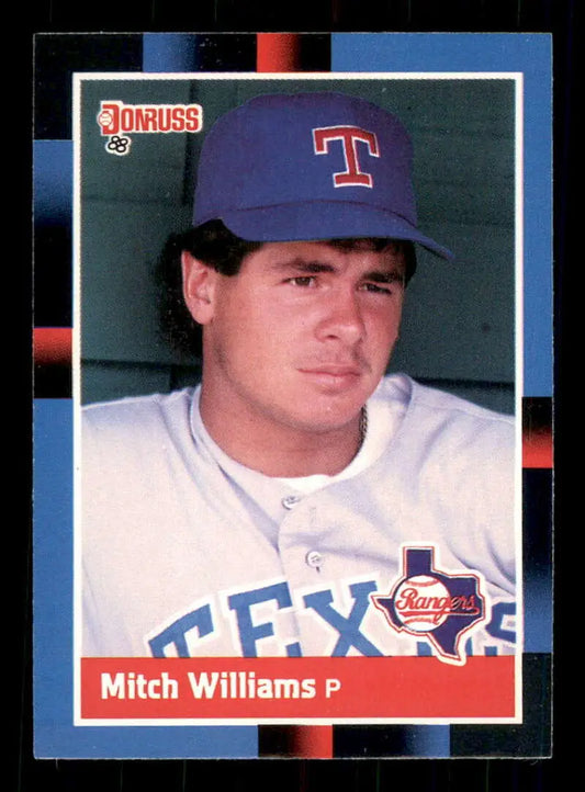 1988 Donruss Mitch Williams Texas Rangers baseball card featuring pitcher in uniform