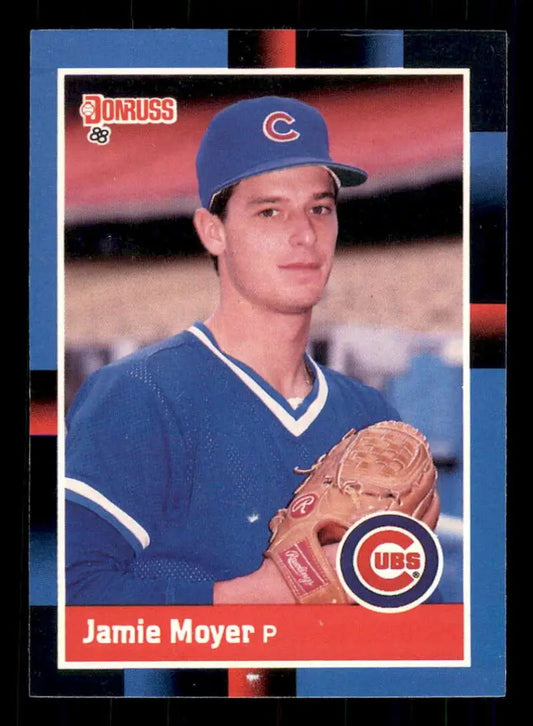 Jamie Moyer Chicago Cubs baseball card in blue uniform with leather glove