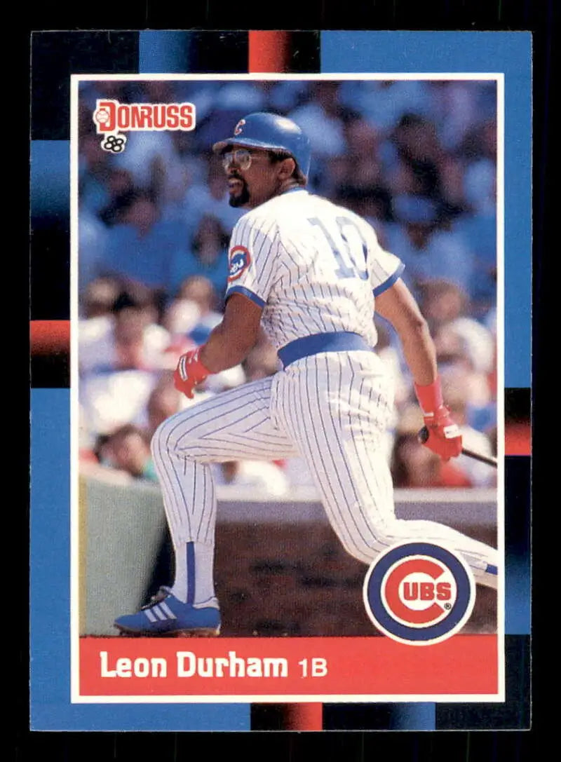 1988 Donruss #191 Leon Durham Chicago Cubs baseball card in white pinstriped uniform