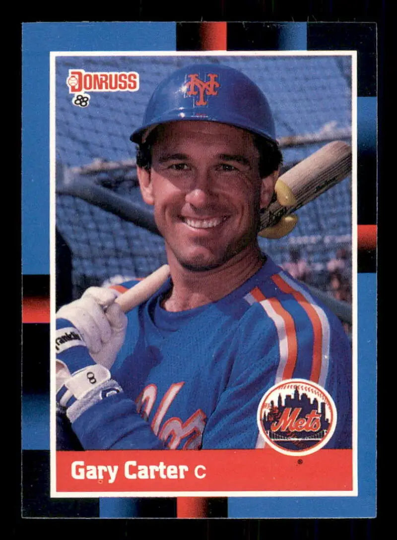 1988 Donruss #199 Gary Carter New York Mets Baseball Card in blue uniform and cap