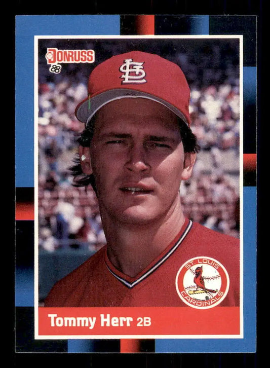 1988 Donruss #208 Tommy Herr baseball card of St. Louis Cardinals player in red jersey