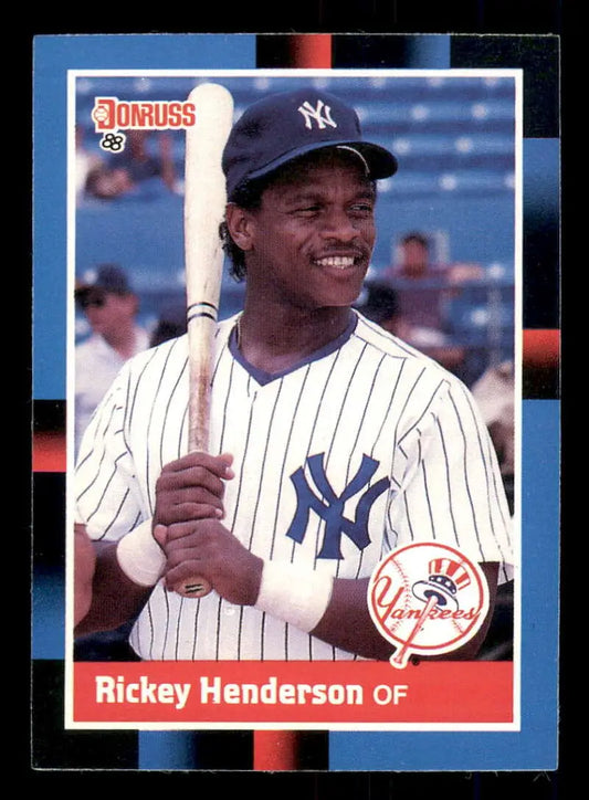 1988 Donruss Baseball Card of Rickey Henderson in New York Yankees Pinstripes