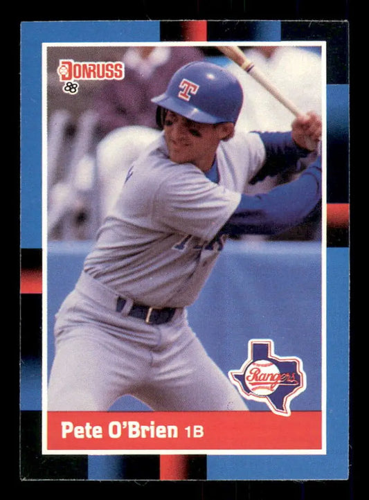 Texas Rangers Baseball Card featuring Pete O’Brien in gray uniform batting stance