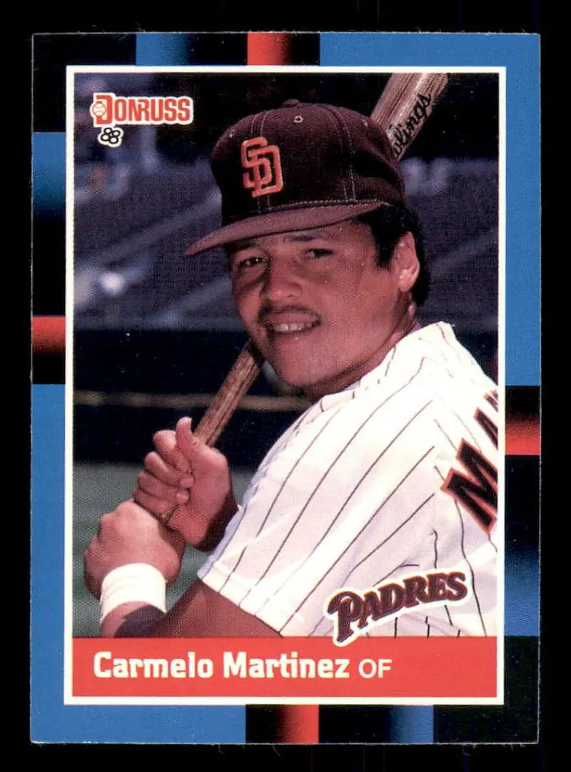 1988 Donruss baseball card of Carmelo Martinez in San Diego Padres pinstripe uniform