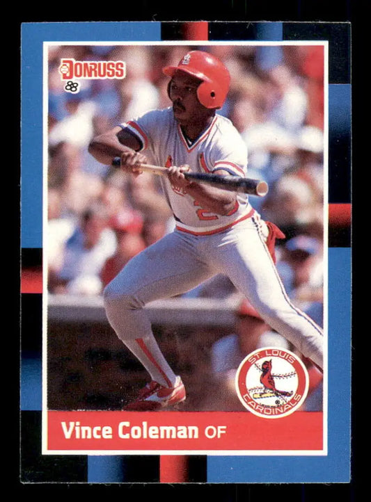 Vince Coleman at bat on a St. Louis Cardinals baseball card from the 1988 Donruss set