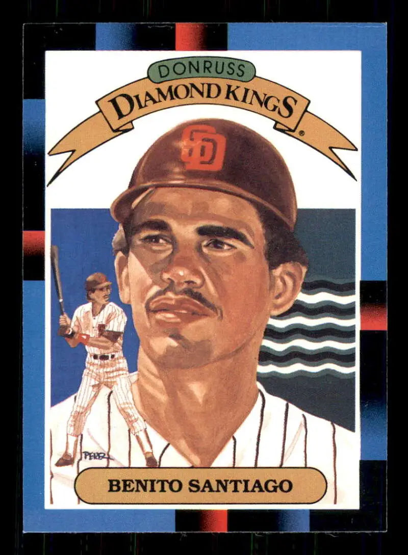 Benito Santiago Diamond Kings baseball card for San Diego Padres in artistic style