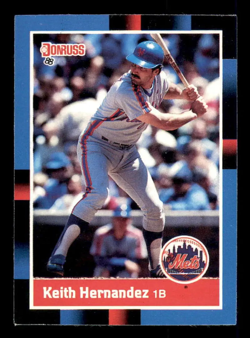 1988 Donruss #316 Keith Hernandez baseball card featuring New York Mets first baseman at bat