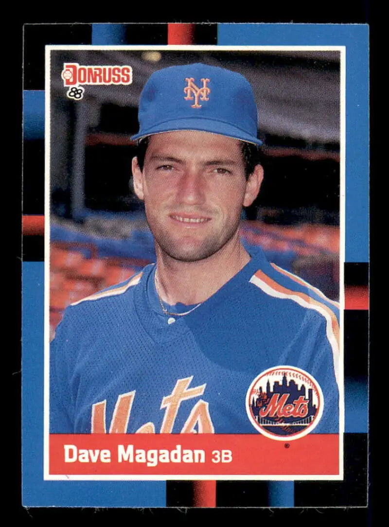 1988 Donruss baseball card of Dave Magadan in New York Mets blue uniform