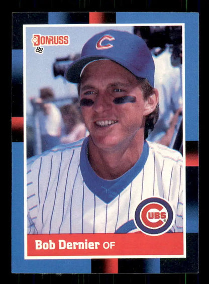 1988 Donruss Bob Dernier Chicago Cubs baseball card in pinstriped home uniform