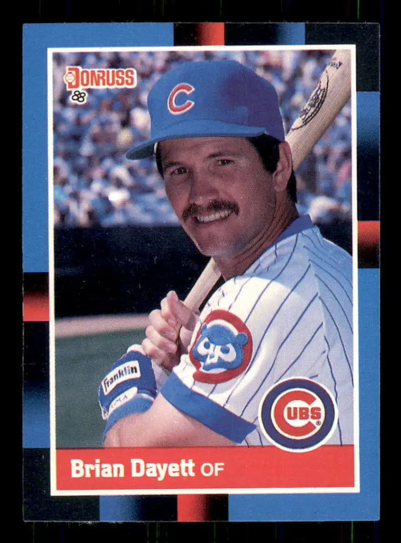 1988 Donruss baseball card of Brian Dayett in Chicago Cubs pinstriped uniform