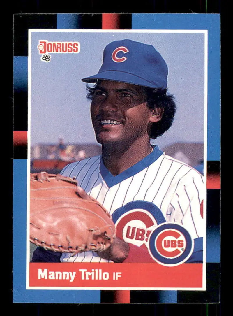 1988 Donruss #516 Manny Trillo Chicago Cubs baseball card in pinstriped uniform