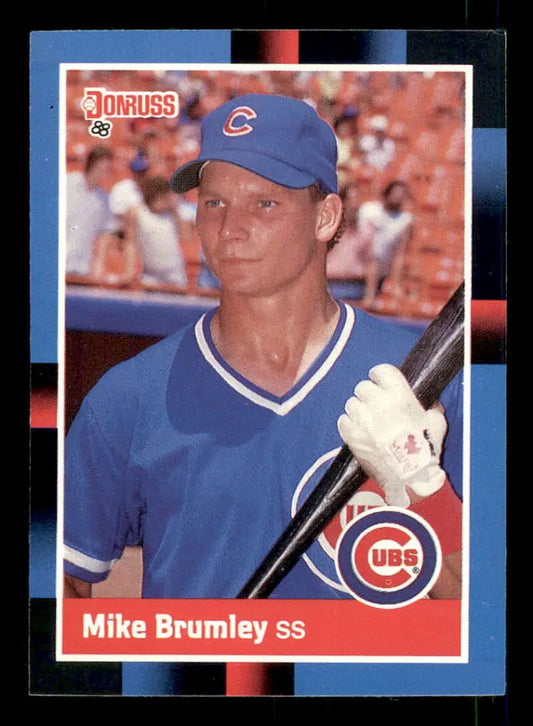 1988 Donruss Mike Brumley Chicago Cubs Baseball Card showing player in blue uniform with bat