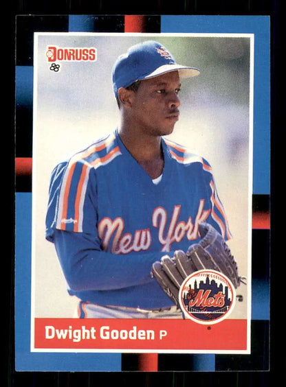 1988 Donruss Dwight Gooden baseball card featuring New York Mets pitcher in blue uniform