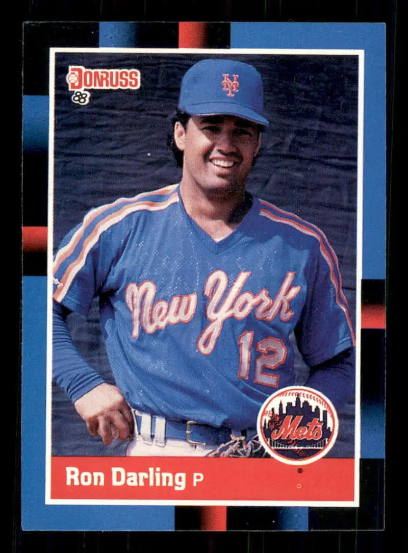 1988 Donruss Ron Darling Baseball Card featuring New York Mets pitcher in blue jersey