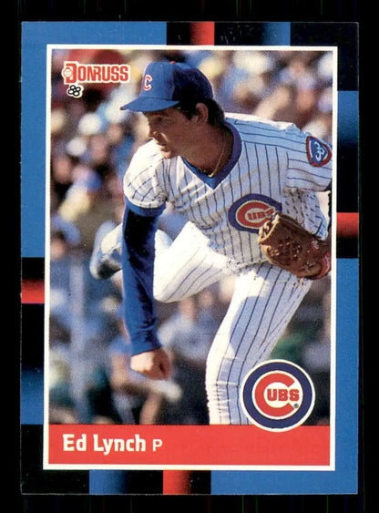 1988 Donruss #77 Ed Lynch baseball card showcasing Cubs pitcher in pinstriped uniform