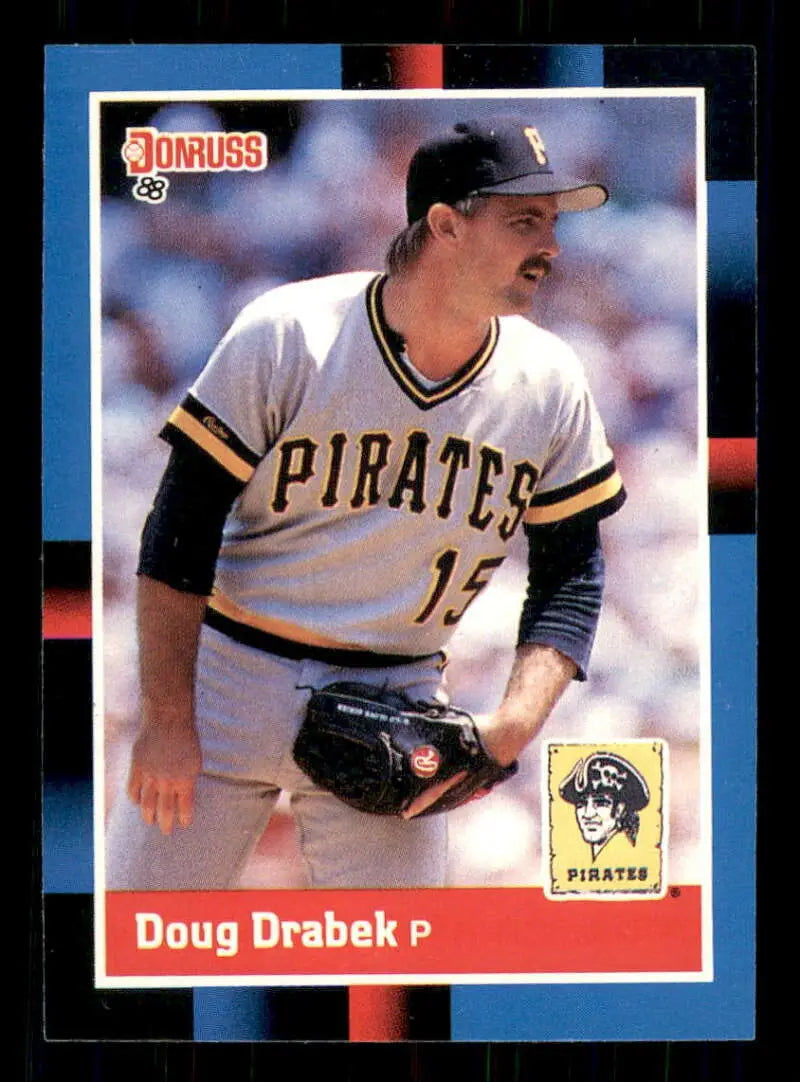 Baseball card of Doug Drabek in white uniform for Pittsburgh Pirates trading cards