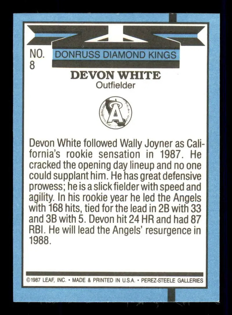 Baseball card of Devon White from the California Angels Donruss Diamond Kings series