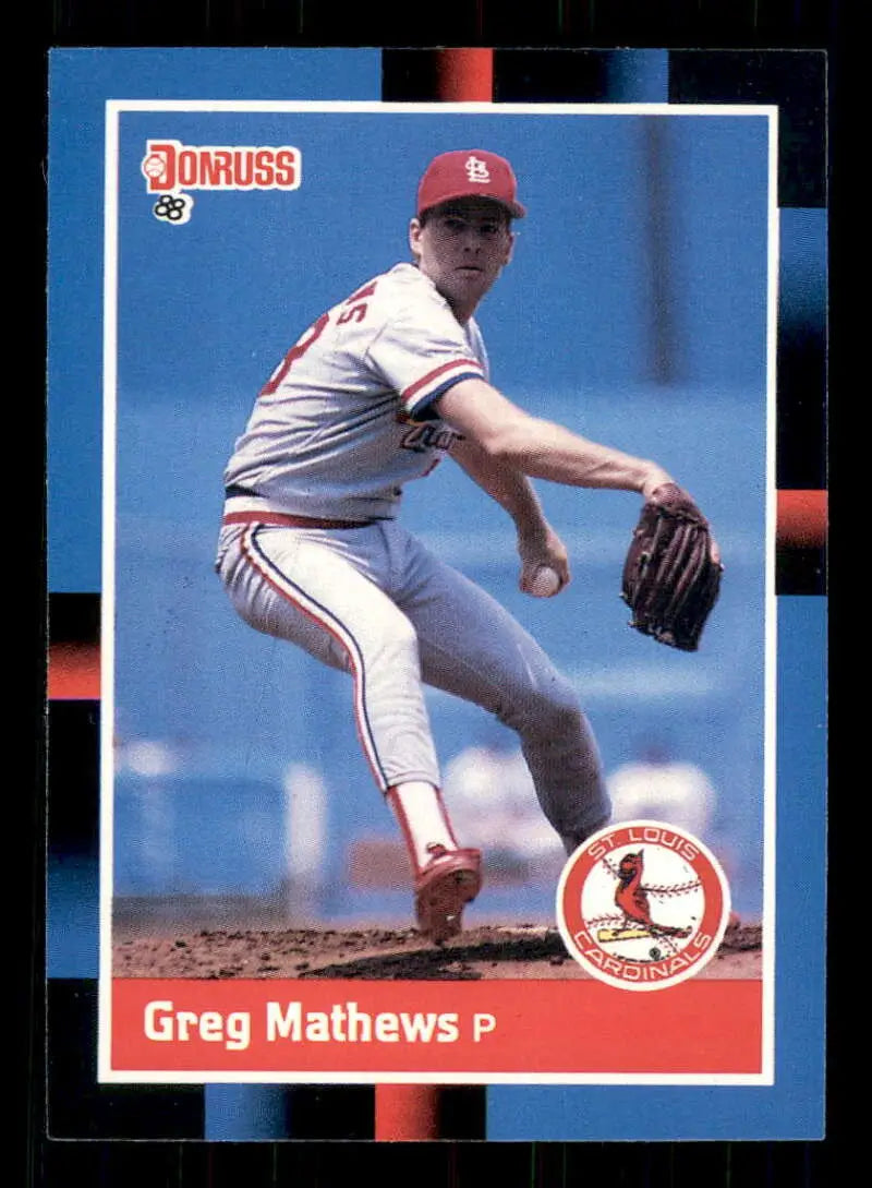 1988 Donruss #84 Greg Mathews St. Louis Cardinals baseball card featuring pitcher delivery