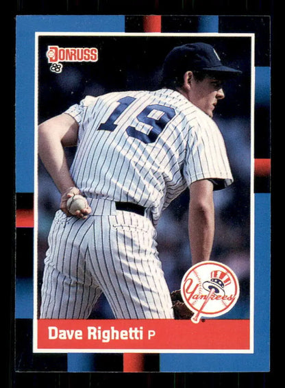 Baseball card of New York Yankees pitcher Dave Righetti in pinstripe uniform