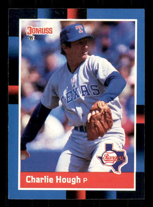 1988 Donruss Charlie Hough Texas Rangers baseball card in white home uniform