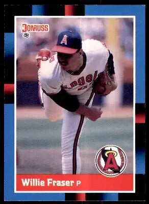 Willie Fraser 1988 Donruss California Angels pitcher card in mid-delivery action