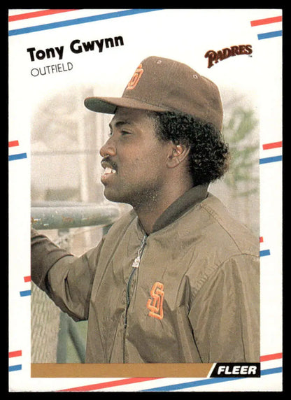 Tony Gwynn San Diego Padres baseball card in brown jacket and cap, 1988 Fleer #585