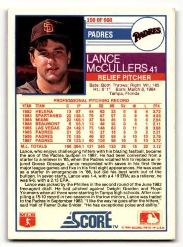 Lance McCullers San Diego Padres baseball card with original gloss from 1988 Score