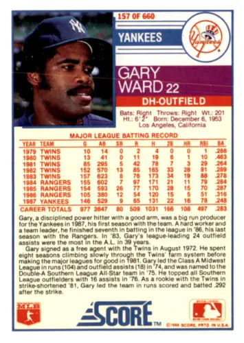 Gary Ward baseball card from 1988 Score #157, original gloss with Yankees logo