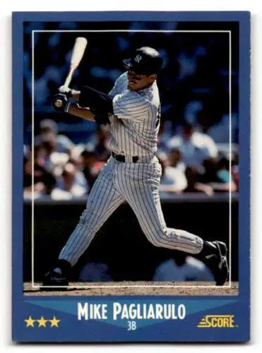 Original gloss Yankees Baseball Card of Mike Pagliarulo mid-swing for New York Yankees