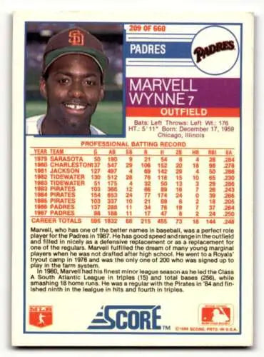 Marvelle Wynne San Diego Padres baseball card with original gloss in excellent condition