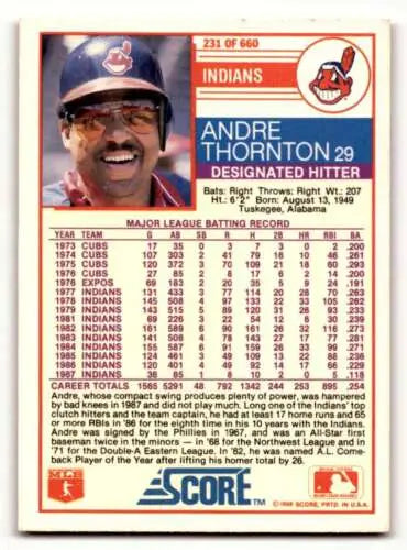 1988 Score #231 Andre Thornton Cleveland Indians card with original gloss finish