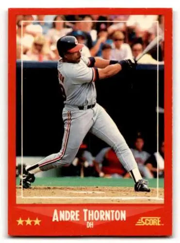 Original gloss 1988 Score #231 Andre Thornton Cleveland Indians Baseball Card swinging bat