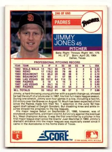 Jimmy Jones San Diego Padres baseball card 1988 Score #246 original gloss condition