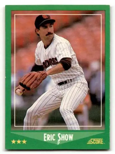 Baseball card featuring a San Diego Padres pitcher in pinstriped uniform with glove