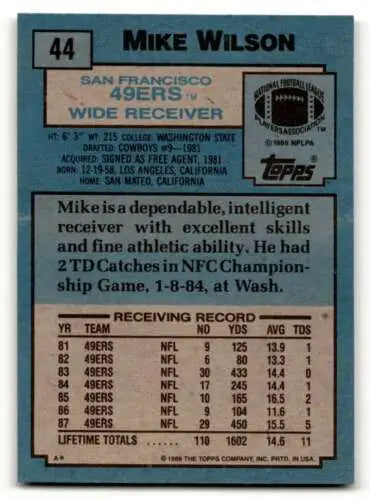 Mike Wilson San Francisco 49ers football card from 1988 Topps with original gloss