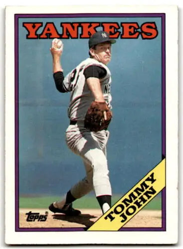 Tommy John baseball card from 1988 Topps #611 with original gloss, Yankees collectible