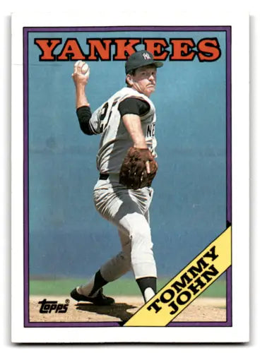 1988 Topps #611 Tommy John baseball card with original gloss featuring Yankees design